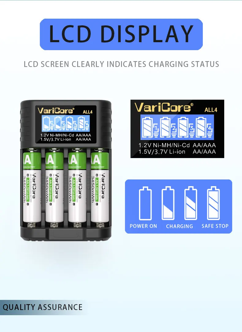 4-slots ALL4 LCD Smart Battery Charger for AA AAA 1.2v Ni-MH ni-cd 1.5v Lithium