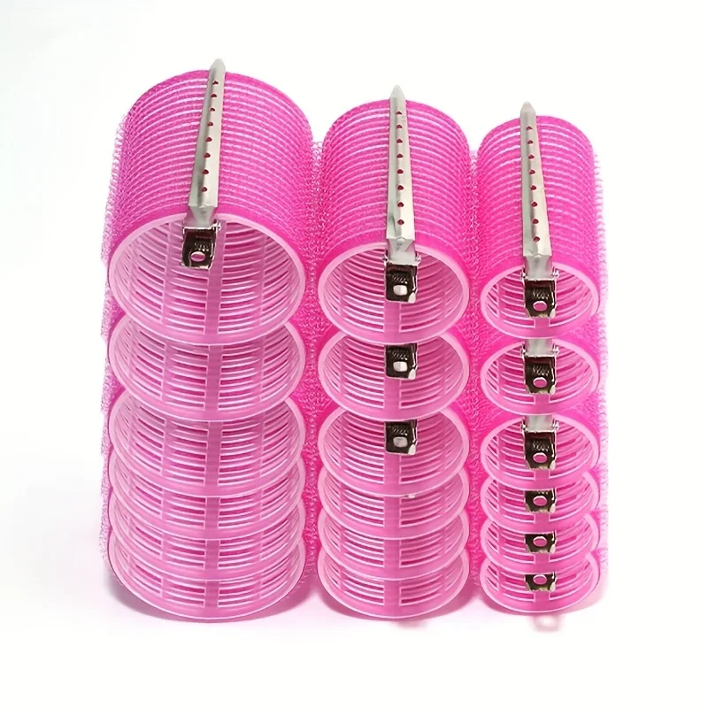 28pcs/Set Hair Roller Sets, 18pcs Plastic Self Grip Hair Curlers 3 Sizes Rollers, 10pcs Metal Clips, DIY Hairdressing Tools