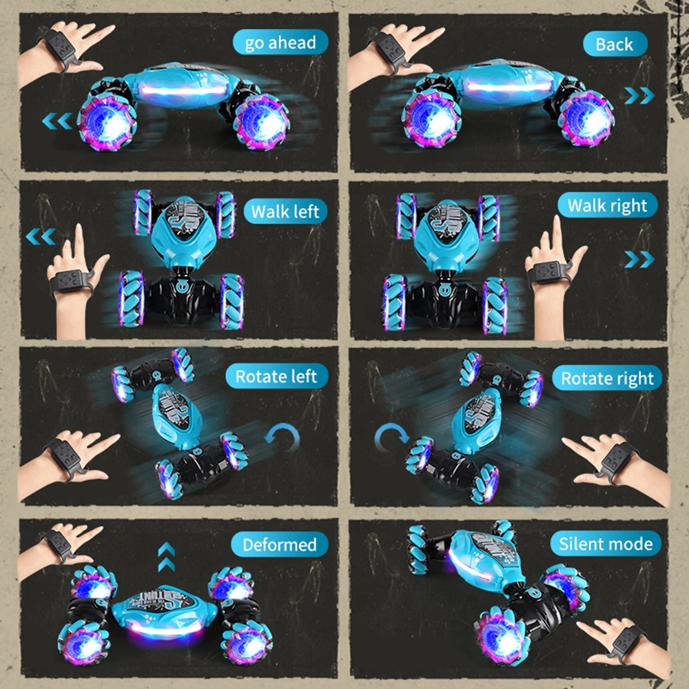 4WD RC Car Hand Control Stunt Gesture Sensor Rotation Drift Buggy 2.4G Watch Remote Control Off Road Electric Toys for Kids Boys 4