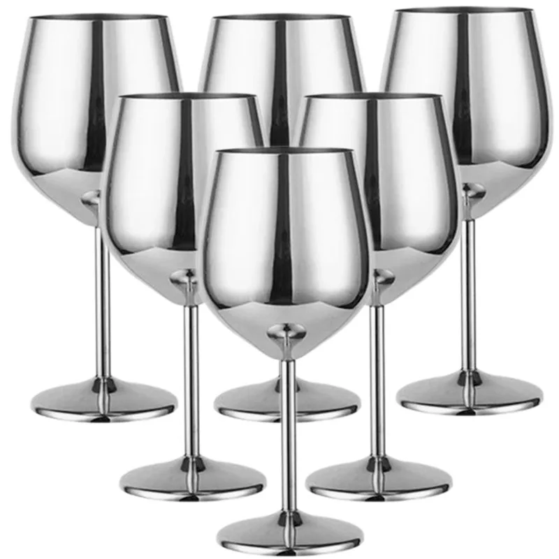 6PCS New Stainless Steel Cocktail Creative Metal Wine Bar Restaurant Champagne Red Wine Glass Barware Cup