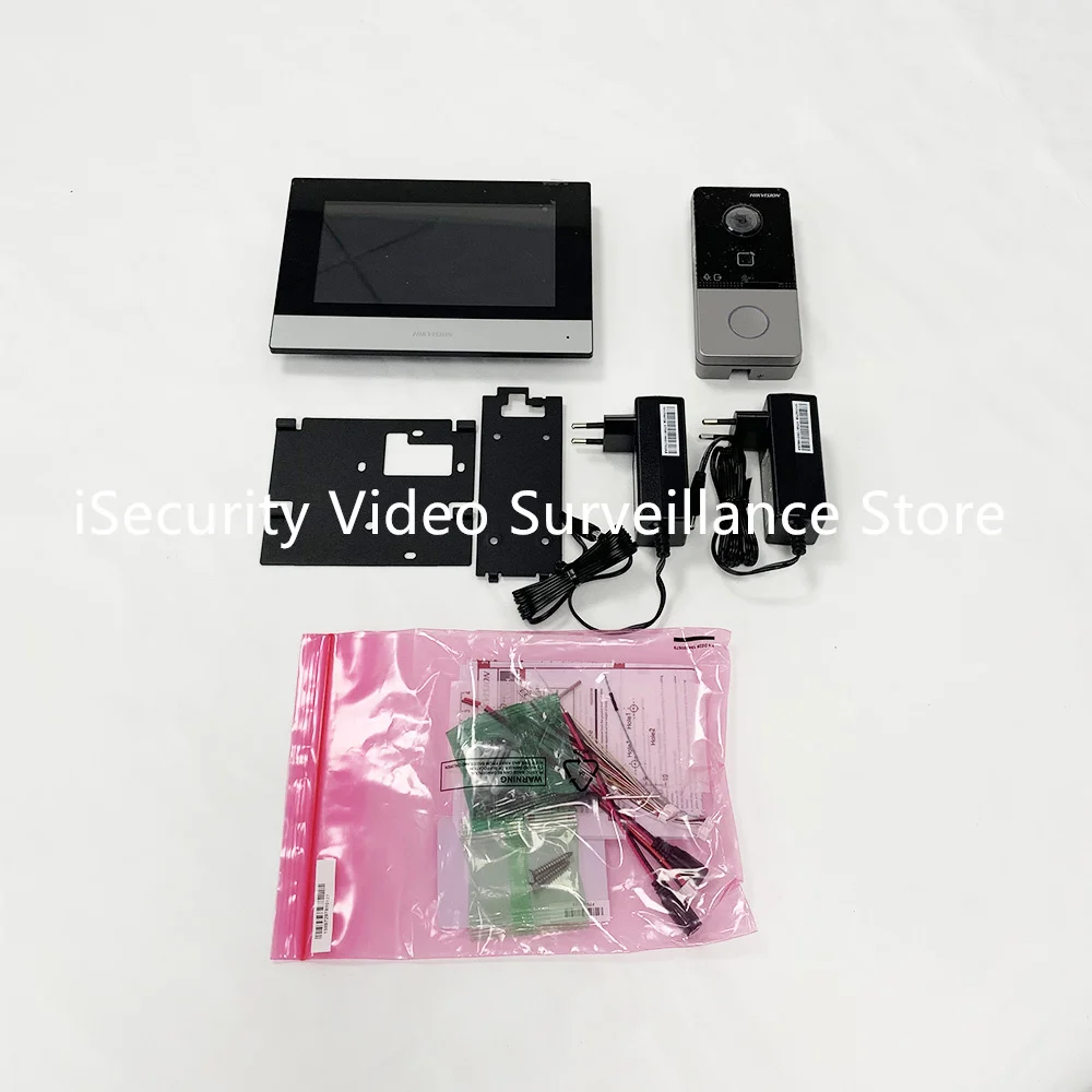 Hik IP 비디오 인터콤 키트 DS-KIS603-P(C), 7 인치 모니터 화면 DS-KH6320-WTE1 초인종 DS-KV6113-WPE1(C) 와이파이 잠금 해제 문짝