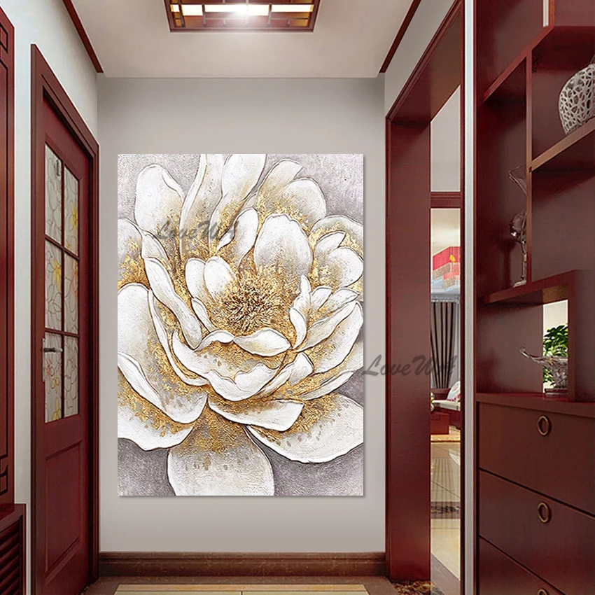 

Latest Arrival Acrylic Canvas Art Abstract Unframed Gold Foil Flowers Wall Picture Large Paintings Modern Living Room Decoration