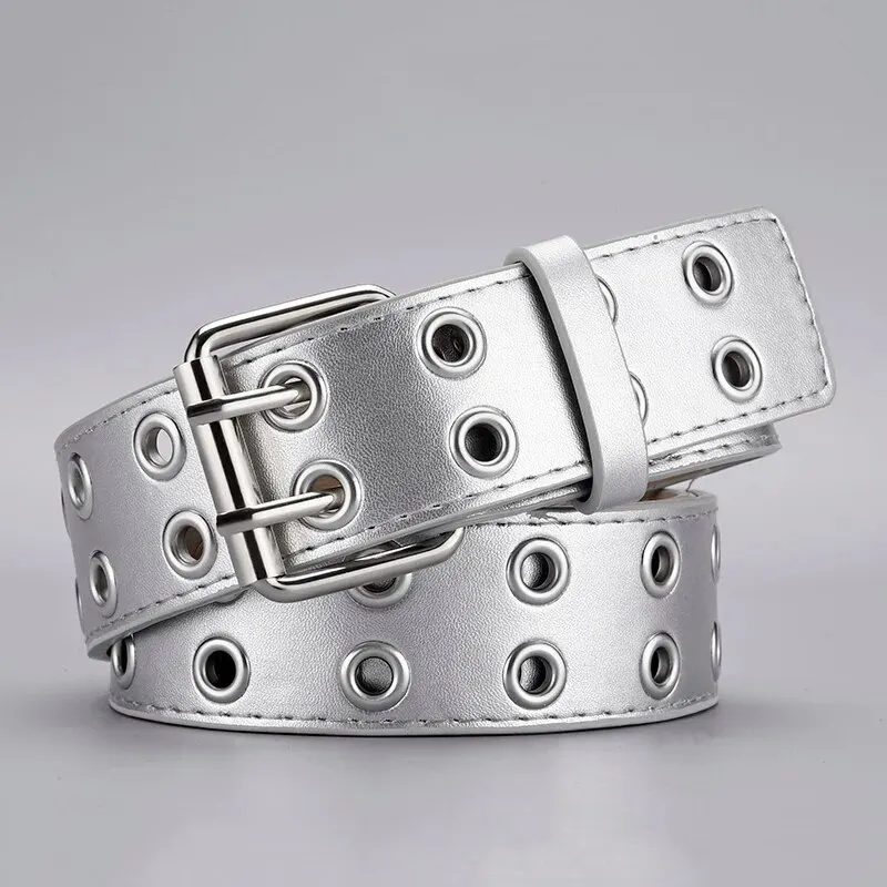 Cinturón Punk Y2K Para Mujeres Y Hombres, Cinturón De Metal Plateado Con Ojales, Cinturón De Cuero, Remaches Ajustable, Cinturón De Cincha Ajustable, Cinturón De Remache De Hip Hop, Negro