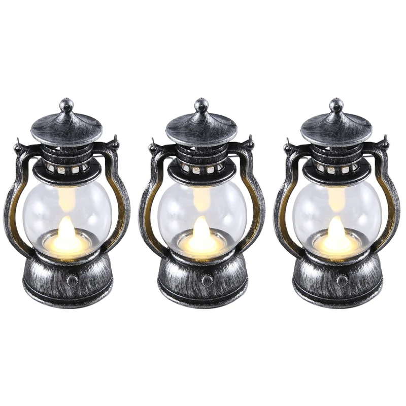 

12 Pcs Vintage Lantern Operated Lantern With LED Candle Hanging Candle Lanterns Battery Silver