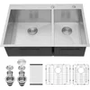 33 Inch Kitchen Sink Double Bowl 60/40 Stainless Steel 18 Gauge Drop In Top Mount Overmount Kitchen Sink Basin Washhand Stand 6