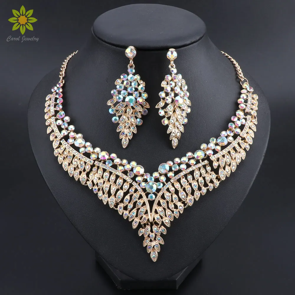 WeddingJewelryABColorCrystalRhinestonesNecklaceEarringsfor