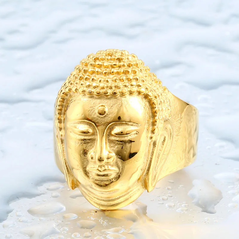 Ring For Men Buddha Head Stainless Steel Motorcycle Rock Punk Biker Gothic Style 