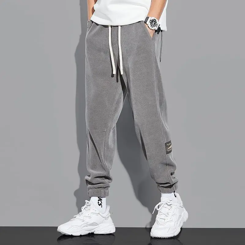 Spring Autumn New Corduroy Drawstring Casual Pants Elastic Waist Loose Solid All-match Harem Pants Vintage Fashion Men Clothing