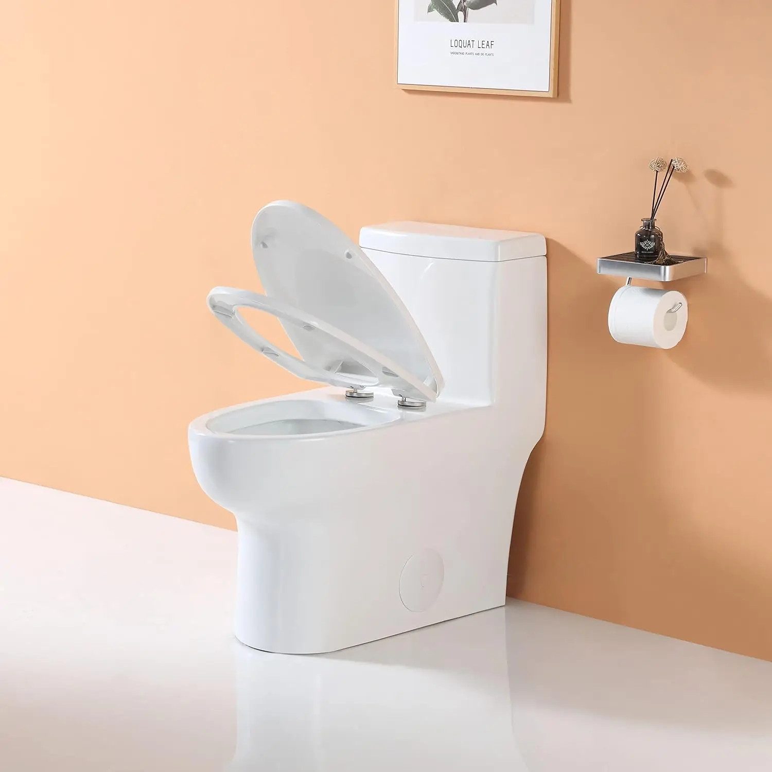 Horow Hr-St076W Elongated Toilet With Left-Hand Trip Lever, One Piece Toilet For Bathroom, Soft Closing Seat Include, Single 2