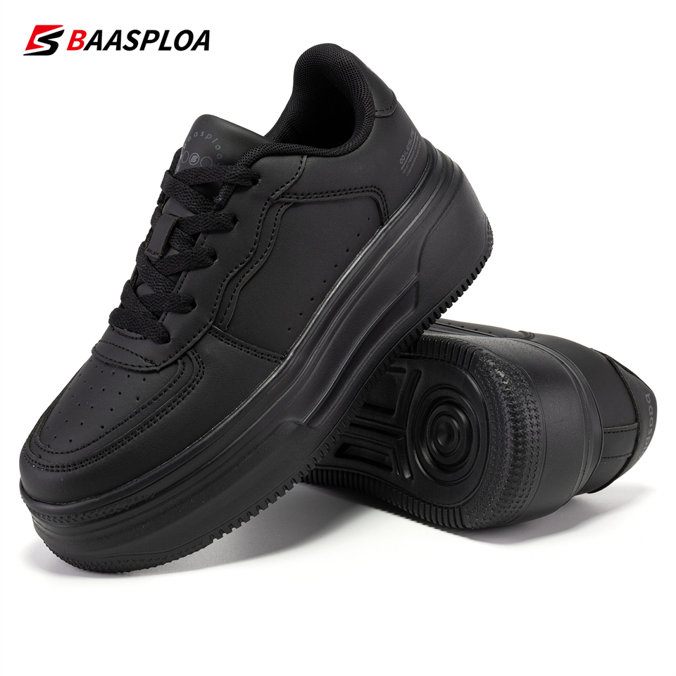 Baasploa Women Platform Sneakers Leather Casual Sneakers for Women New Fashion Breathable Skateboarding Shoes Height Increasing