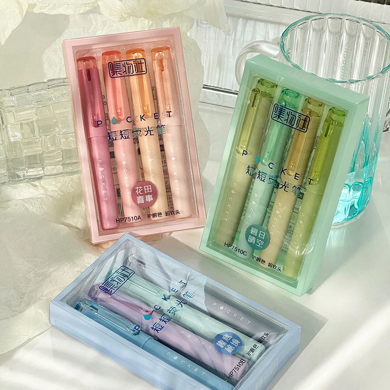4pcs/Set Pocket Highlighter Pens Mini Color Pen Drawing Pen Key Marker Portable Sized Mild Color Marker Liner for Drawing highlighter marker highlighter pen art marker marker pen