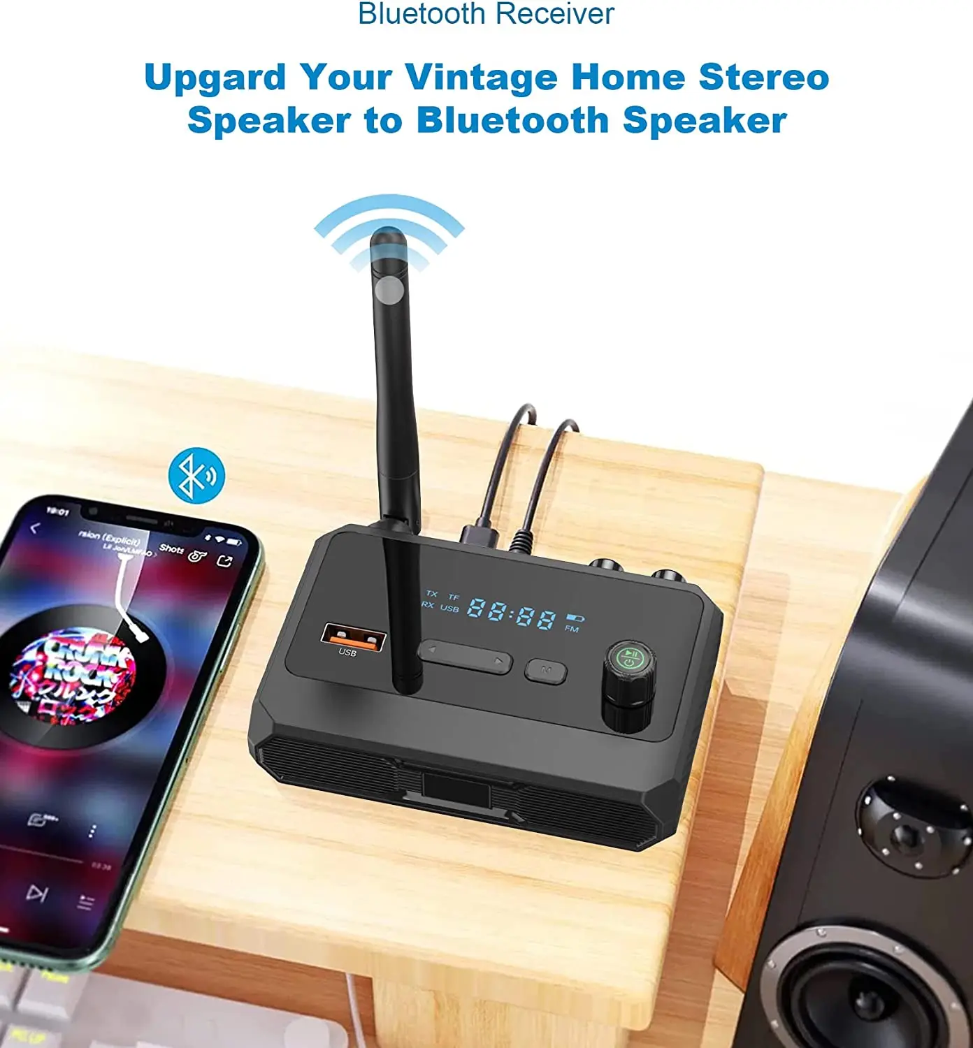 새로운 Bluetooth 5.3 오디오 수신기 무선 지원 자동차 TV PC 스피커 용 AUX 3.5mm RCA 광 잭이있는 U 디스크 오디오 어댑터