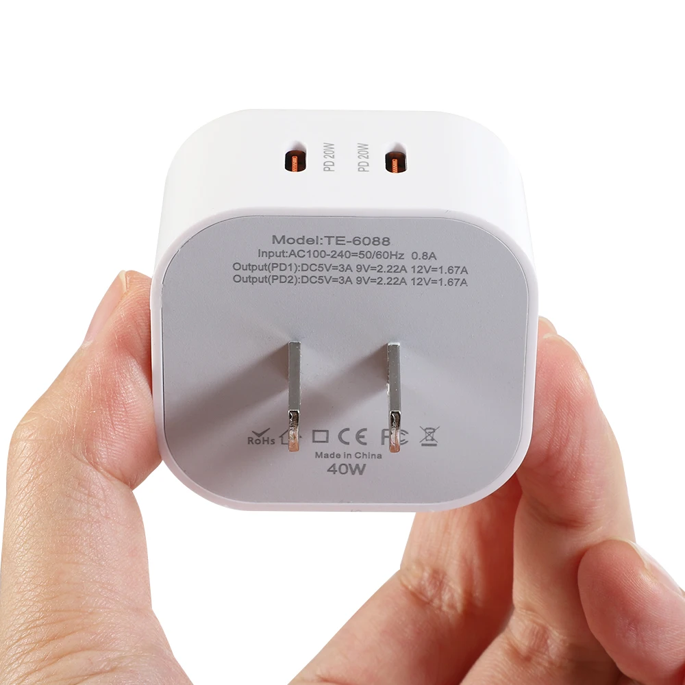 Total 40W Dual USB C Type c PD Wall Charger Fast Quick Charging Power Adapters For Ipad 2 3 4 IPhone 12 13 14 15 Xiaomi Huawei