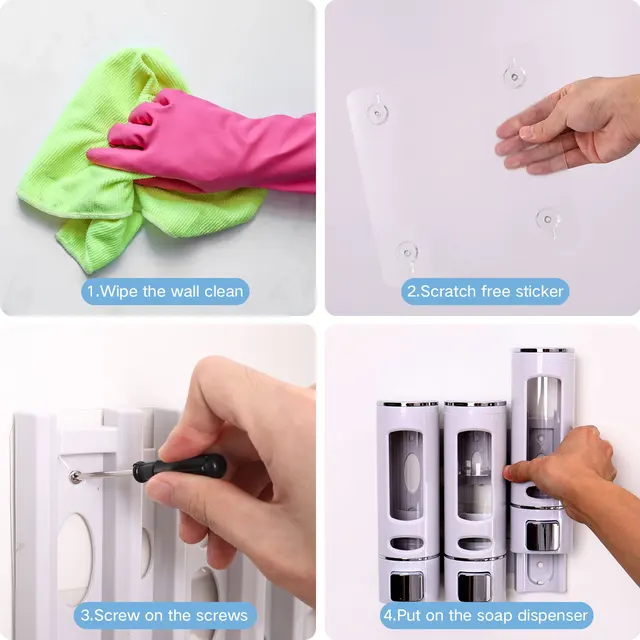 2/3 หัวเครื่องจ่ายสบู่ติดผนังกาวห้องน้ําแชมพูล้างมือของเหลว Conditioner คอนเทนเนอร์ 5