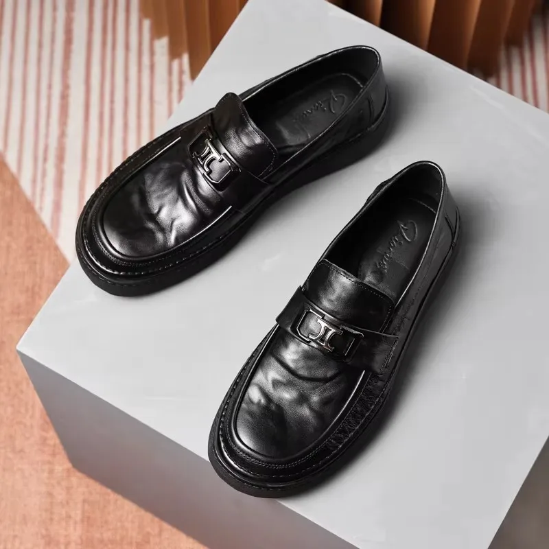 Men's shoes, leggings, soft leather, business casual, leather, work wear, round head, style, Bullock