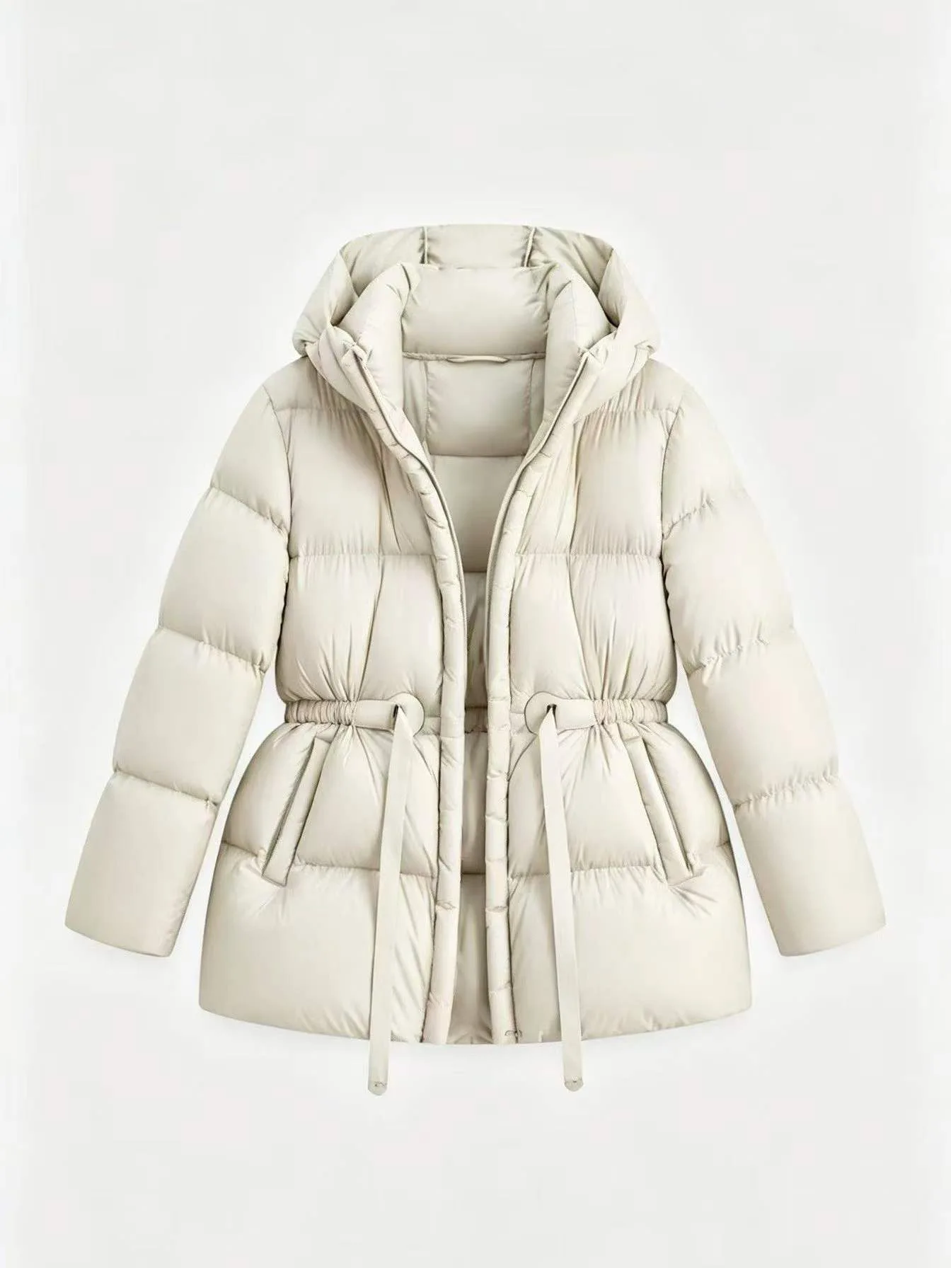 Winter High Quality Hooded Down Jacket Women White Duck Down Thicken Warm Outwears Female Waist Drawstring Parker Down Jacket