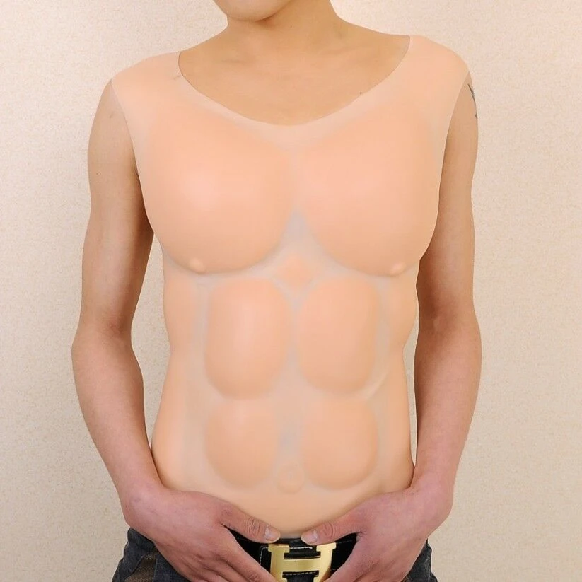 Body Shaper Man Muscle Fake Pectoral Muscles Macho Simulation Silicone Muscle Top Cosplay Dress-up Vest for Cosplay Halloween