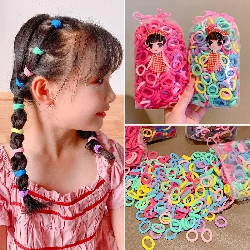 Hair Bands Ponytail Hold Women Girls Colorful 200PCS Nylon Elastic Small Hair Tie Rubber Bands Scrunchie Hair Accessories