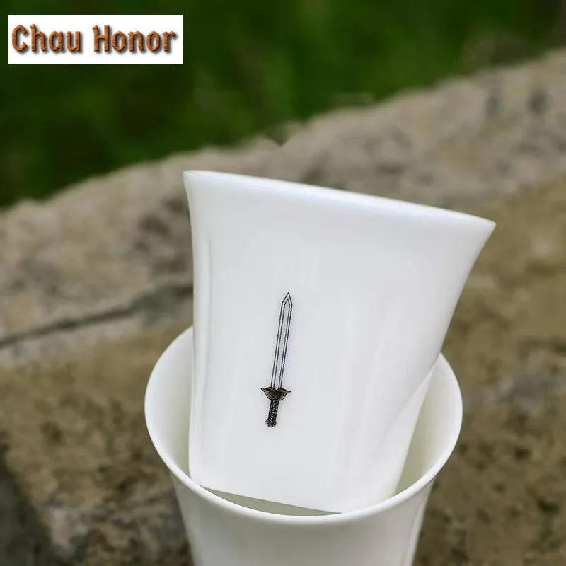 2pc/set Dehua White Porcelain Teacup Creative Coming Into World Tea Cup Small Eggshell China Master Cup Kung Fu Teaware 60ml