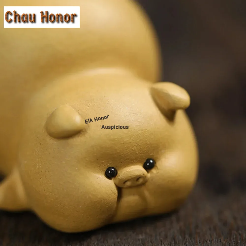 Yixing Boutique Purple Clay Figure Statue Decoration Lovely Pig Tea Pet Ornament Study Desktop Decor Crafts Tea Set Accessories
