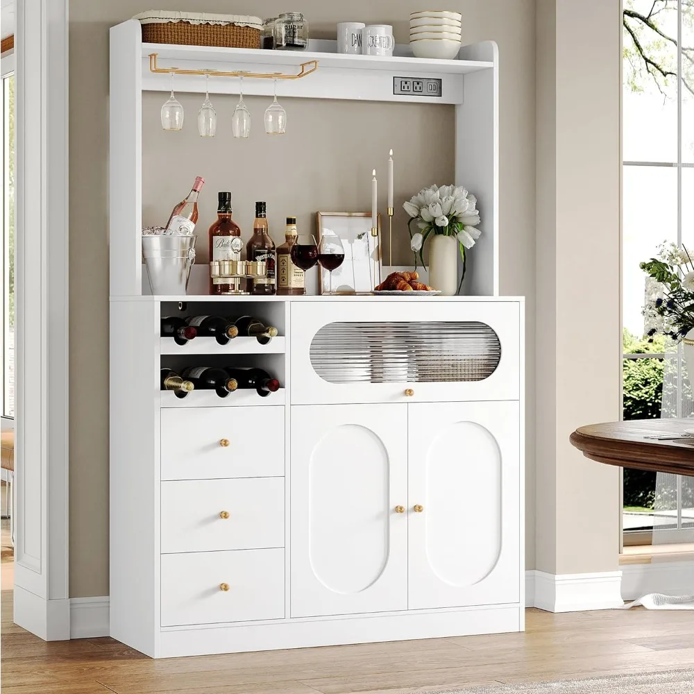 Kitchen Pantry Storage Cabinet with Hutch, Buffet Cabinet with Storage, Coffee Bar Cabinet with Power Outlets, Microwave Stand 3