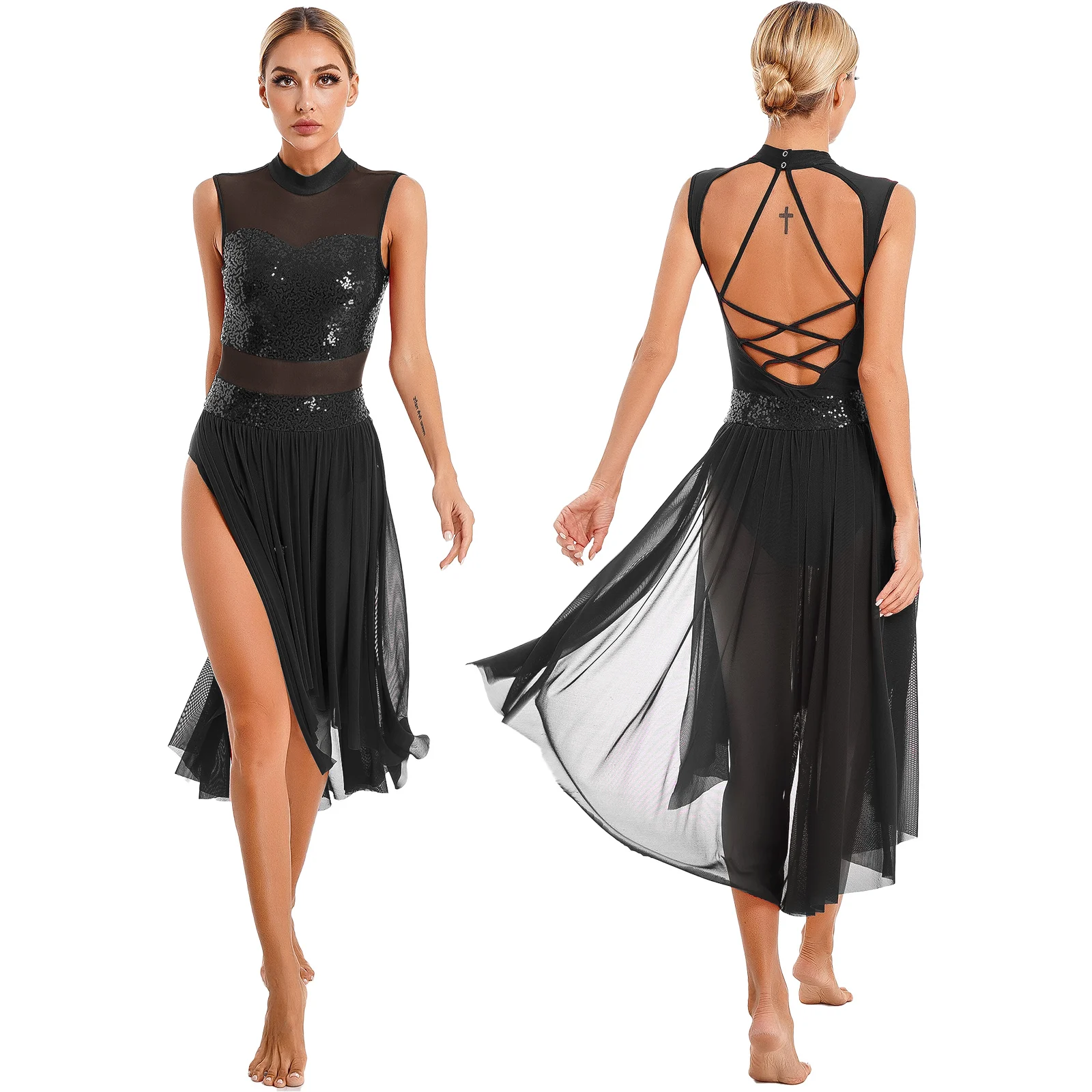 thumbnail image 1 of Vestido de baile de salón de Jazz con lentejuelas brillantes y diamantes de imitación para mujer, traje de patinaje artístico para actuación de Tango Latino Rumba Cha-Cha Samba, 1 of 5