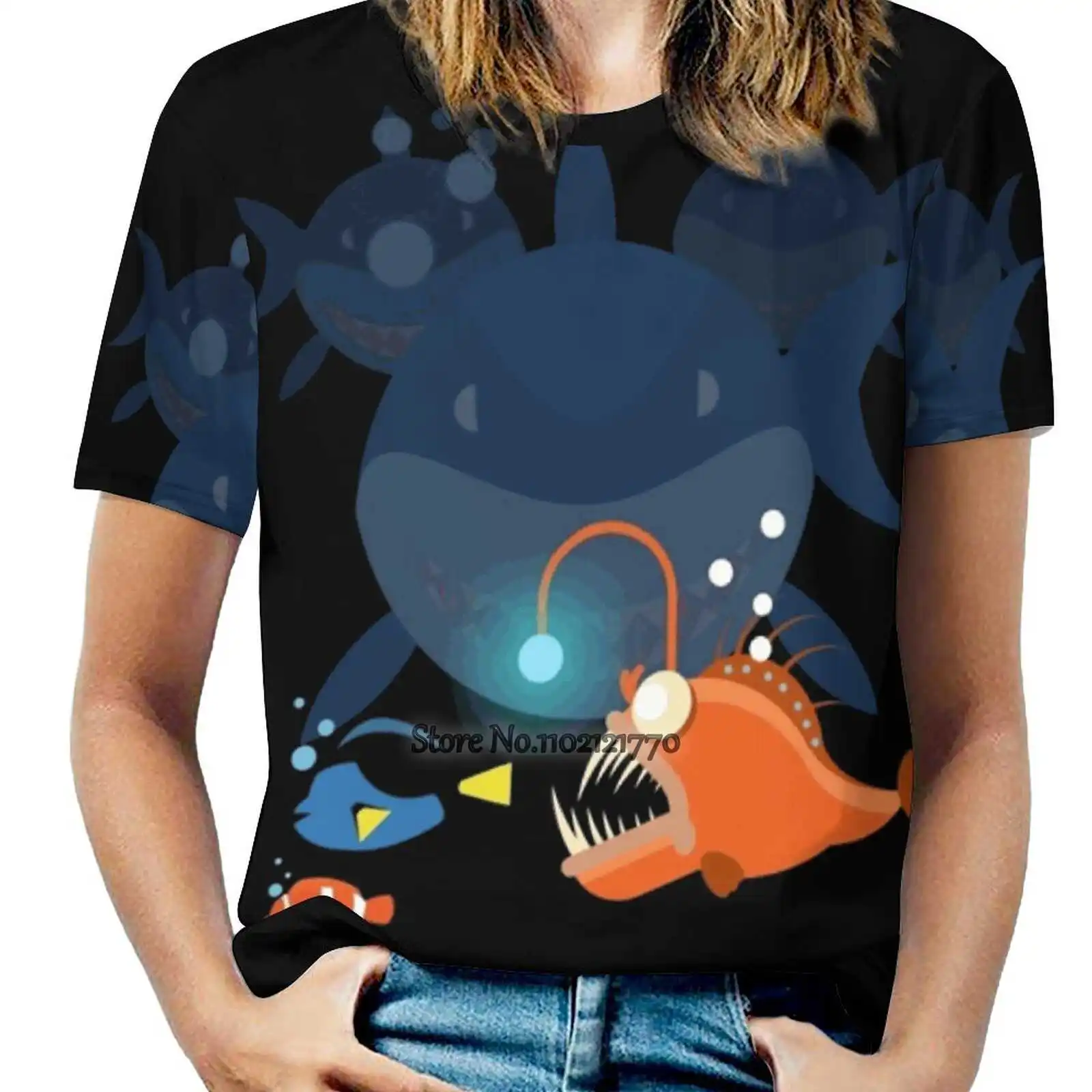 Nemo Dory And Cie. Woman Tshirts Printed Tops O-Neck Back Lacing Top Fashion Graphic T Shirt Nemo Dory Shark Fish Blue Sea