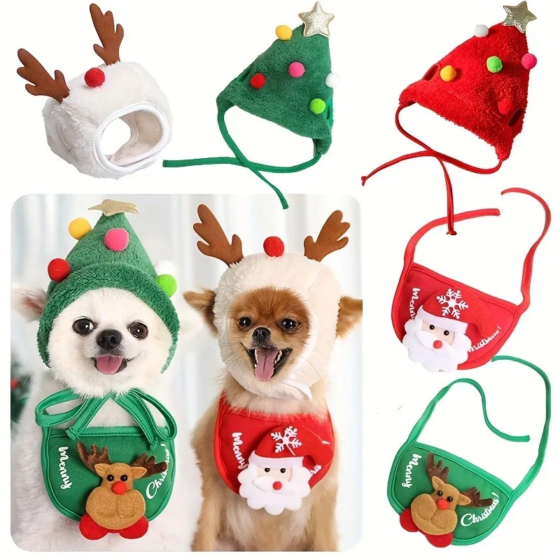 Pet Christmas Hat Scarf Dog Christmas Gift Ornaments Cat Cat Drool Towel pet accessories