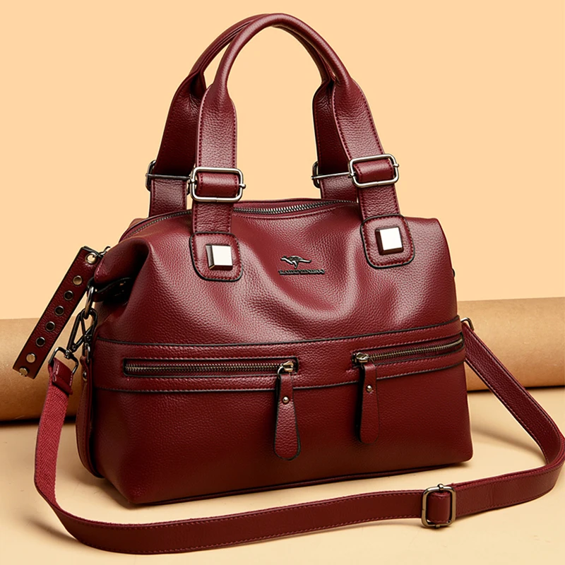 borsa a tracolla donna marrone caffè multi tasche hardware - Italy