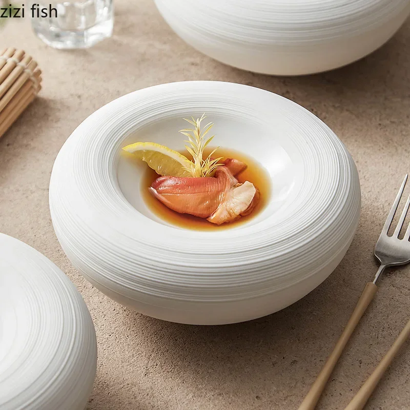 White Double Layer Insulation Plate Serving Plate Ceramic Circular Thick Soup Snack Dish Salmon Dish Restaurant Tableware