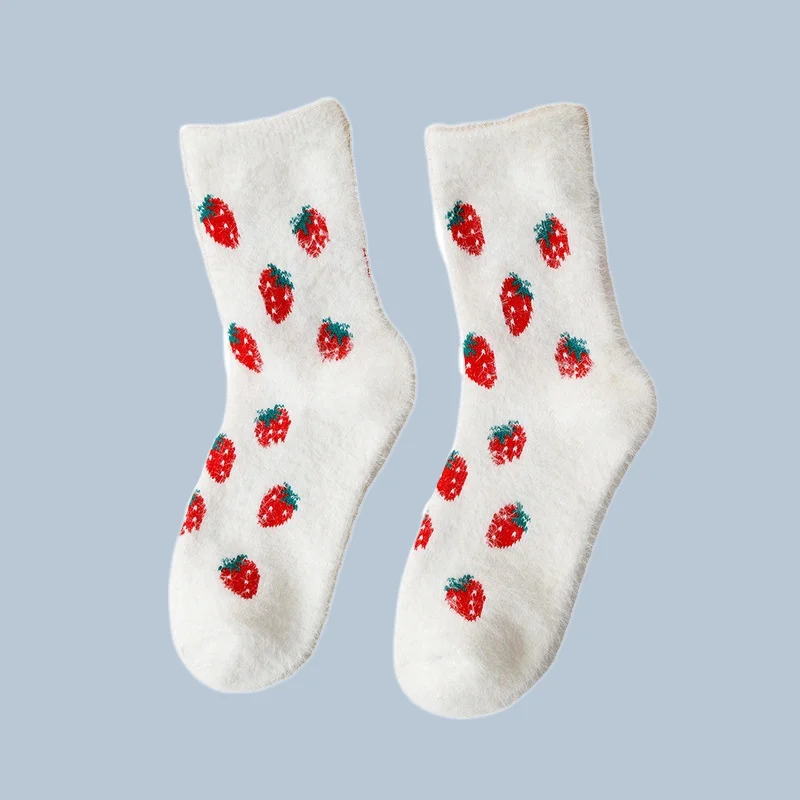4/8 Pairs High Quality Women's Cotton Socks Solid Color Breathable Women's Cotton Socks Autumn and Winter Fruit Pattern Socks