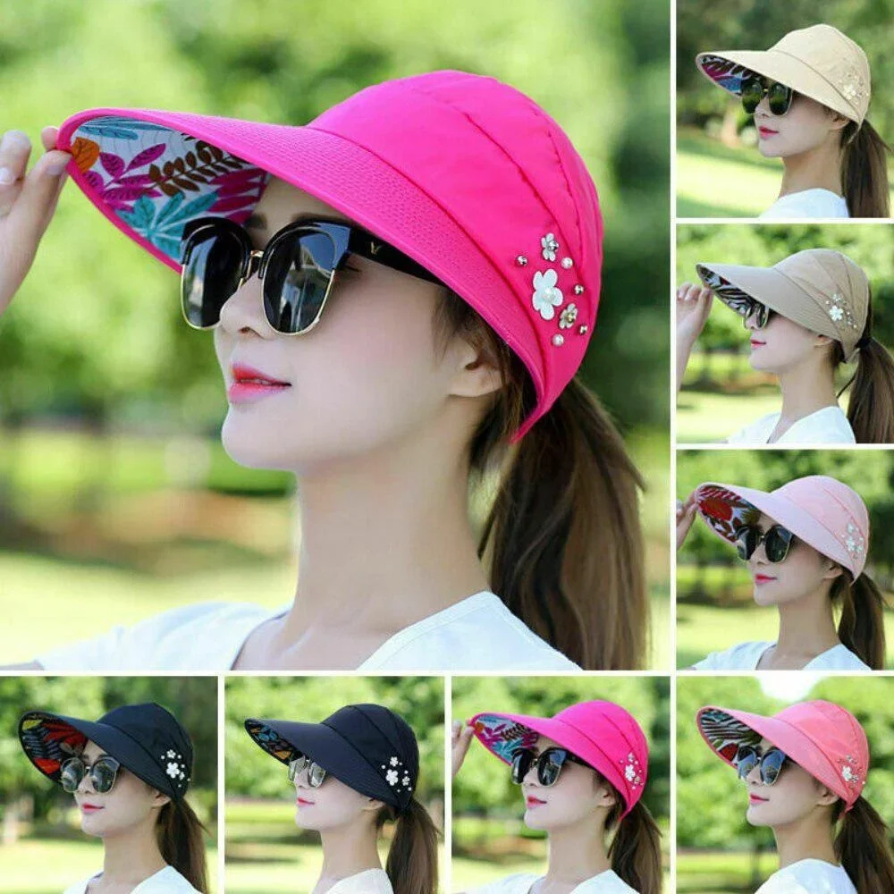 Womens Ladies Summer Wide Brim Foldable Sun Hat Anti-UV Beach Visor Caps sun hats