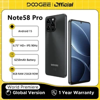 Global Version DOOGEE Note58 Pro Smartphone 6.75" HD+ Display 8GB+256GB 6250mAh Large battery Android 15 NFC Cellphone