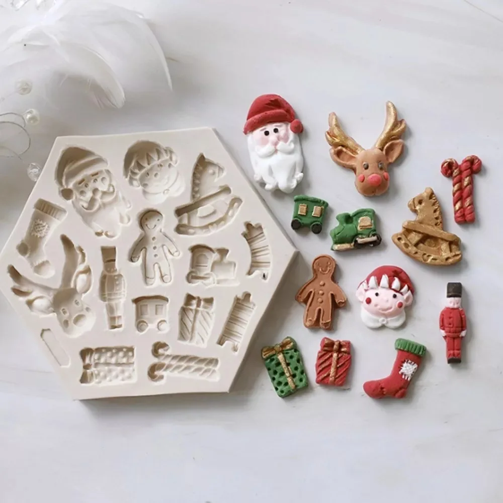 

Santa Claus Silicone Molds Snowman Elk Christmas Fondant Cake Decoration Candy Chocolate Cookies Pastry Mould Baking Cake Tools