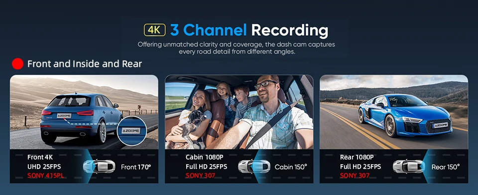 Description Picture 5 of itemE-ACE 3 Channel Dashcam 4k gps wifi 24h parking front and rear auto car dvr dash cam camera mirror Video recorder Black box