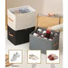 Fabric Shoe Organizer Foldable Shoe Storage Bin with Clear Lid Shoe Storage Box Adjustable Dividers for Sneakers Loafers Sandals 2
