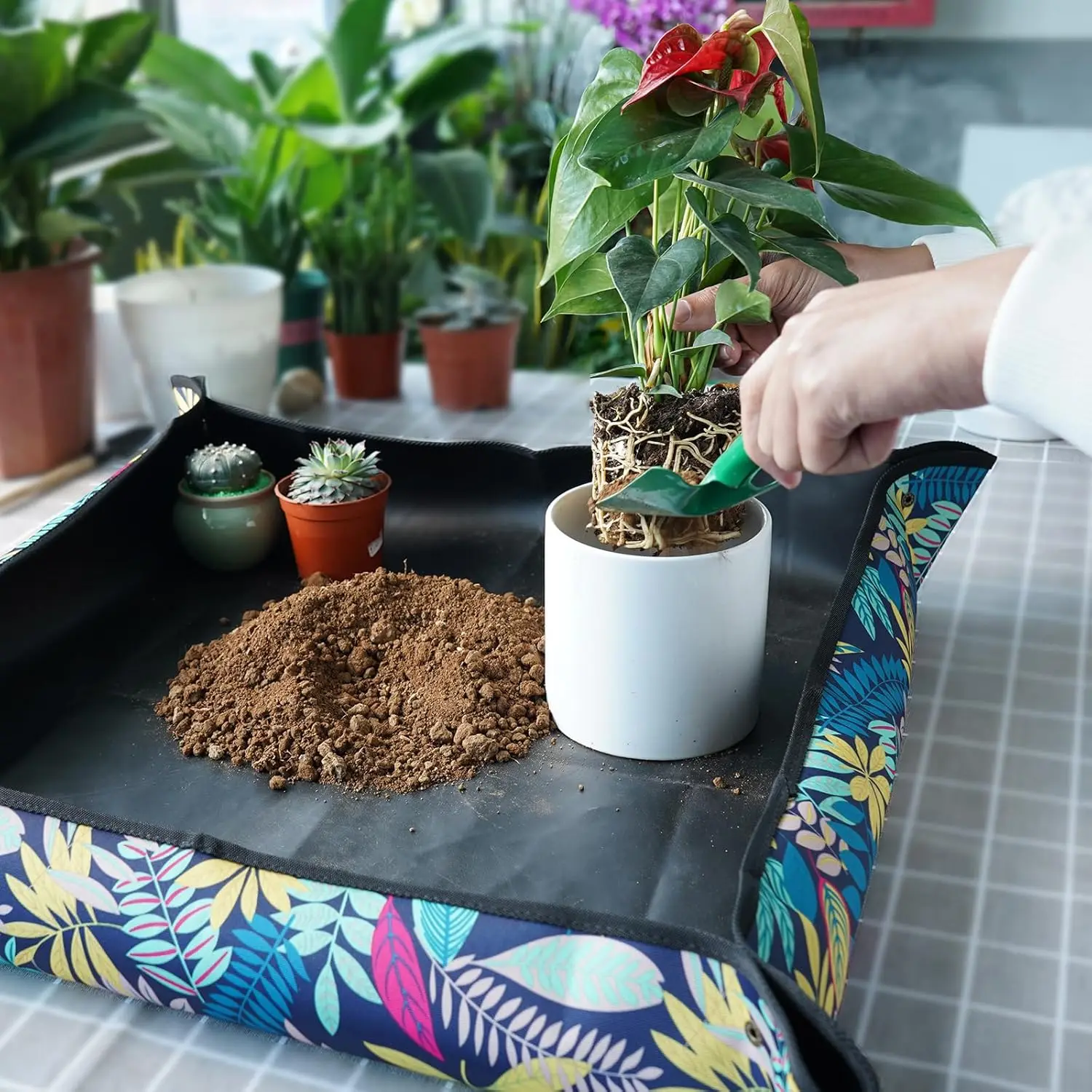 Extra Large Thick Transplant Pad Waterproof Foldable Potting Mat For Indoor Plant Repotting Debris Control Gardening Tray
