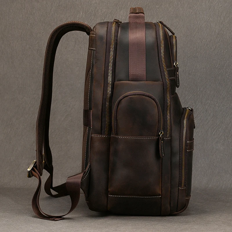 Soft Genuine Leather Backpack Fit For 15.6 inch Laptop Daypack Multifunction USB charging Fashion Male Mochila Travel BacKpack 2
