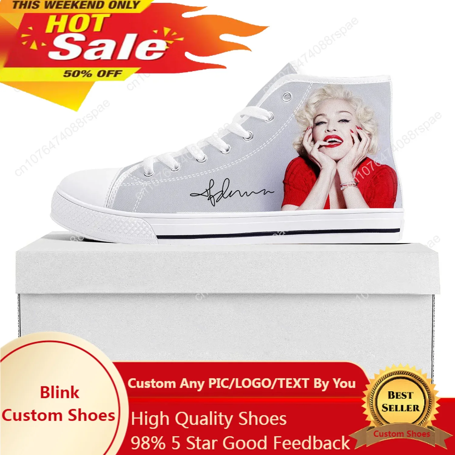 Madonna Pop Rock Singer High Top High Quality Sneakers Mens Womens Teenager Canvas Sneaker Couple Shoe Custom Shoe Disco Fashion