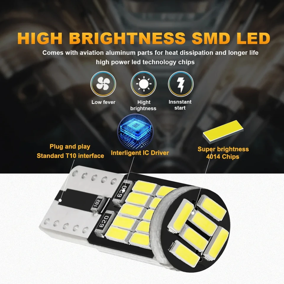 10 Lampadine LED W5W T10 Canbus 7020 SMD Per Auto – Bianco Xenon 6000K, Senza Errori, Per Interni E Targa - 6