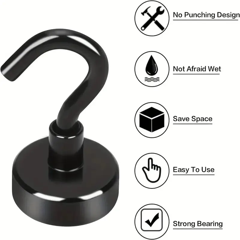 Magnetic Hooks 6Pcs Strong Punch-Free Wall Magnet Hook for Keys Coat Hanging Hanger Kitchen Fridge Bathroom Office Organizer