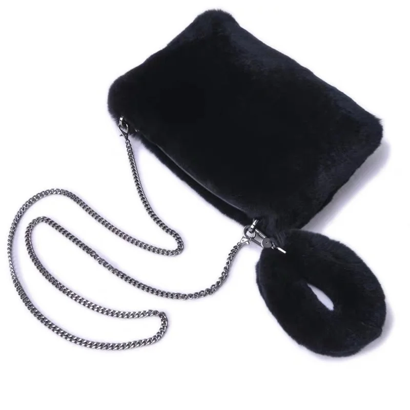 New Real Fur Ladies Fur Bag Rex Rabbit Fur Elegant Ladies Clutch Bag Single Shoulder Crossbody Fashion Envelope Bag