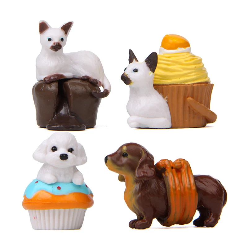 

4PCS/Sets Cartoon Landscape Cake Series Animal Pet Dogs Dachshund Siamese Cat Models Decorations Mini Figures Children Kids Toys