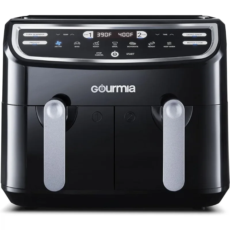 

9-Quart Dual Basket Digital Air Fryer, with 7 Functions, Smart Finish and Match Cook,Black/Silver