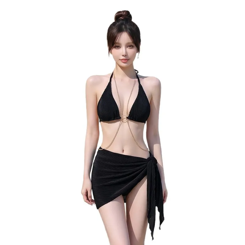 2026 여성용 블랙 체인 섹시 비키니 원피스 온천 해변 휴가 프리미엄 수영복 여성용 서핑 의류