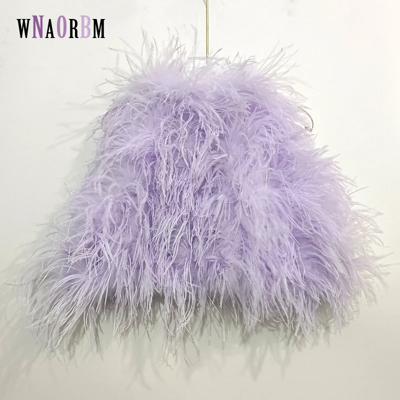 summer sexy furry top woman ostrich feather vest fur coat female natural feather pink backless tops 2022 ladies party tube tops Ostrich feather Vest For Women Sleeveless Patchwork Tops Female Lady Party Pullover Tops Adjustable back ribbon Length 35cm