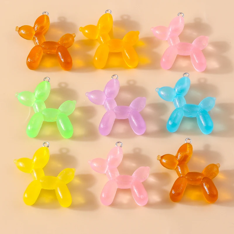 Leslie 10 Stück 34 x 38 mm Harz niedliche bunte Ballon-Hund-Charms für Ohrringe, Armbänder, Halsketten, Schmuckherstellung, schöner Welpen-Anhänger