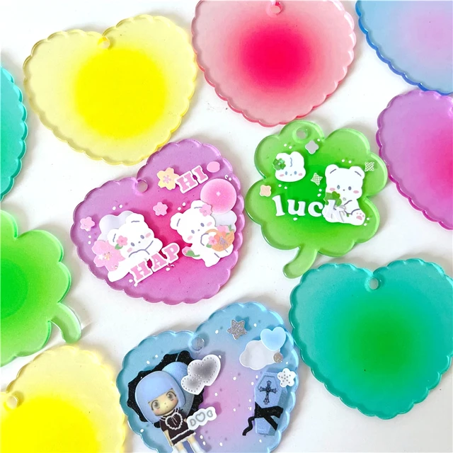 Porte-clés en acrylique avec trèfle à quatre feuilles pour autocollants,  pendentif décoratif, mignon, papeterie coréenne Kawaii, DIY bricolage, 6  pièces - AliExpress