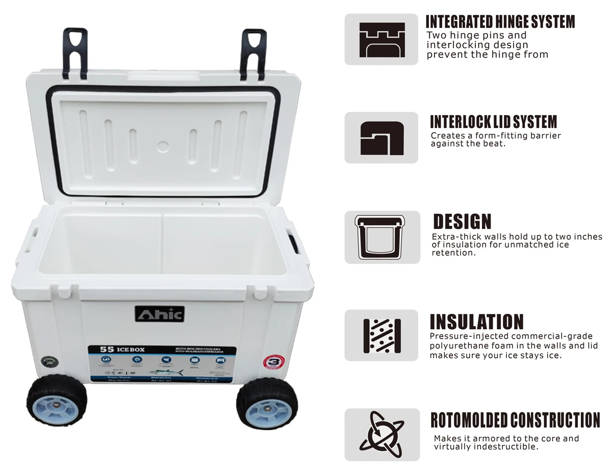 50l Plastic Large Cooler Plastic Can Beer Insulated Food Box Ice Chest Cooler Box With Wheel For Outdoor Fishing