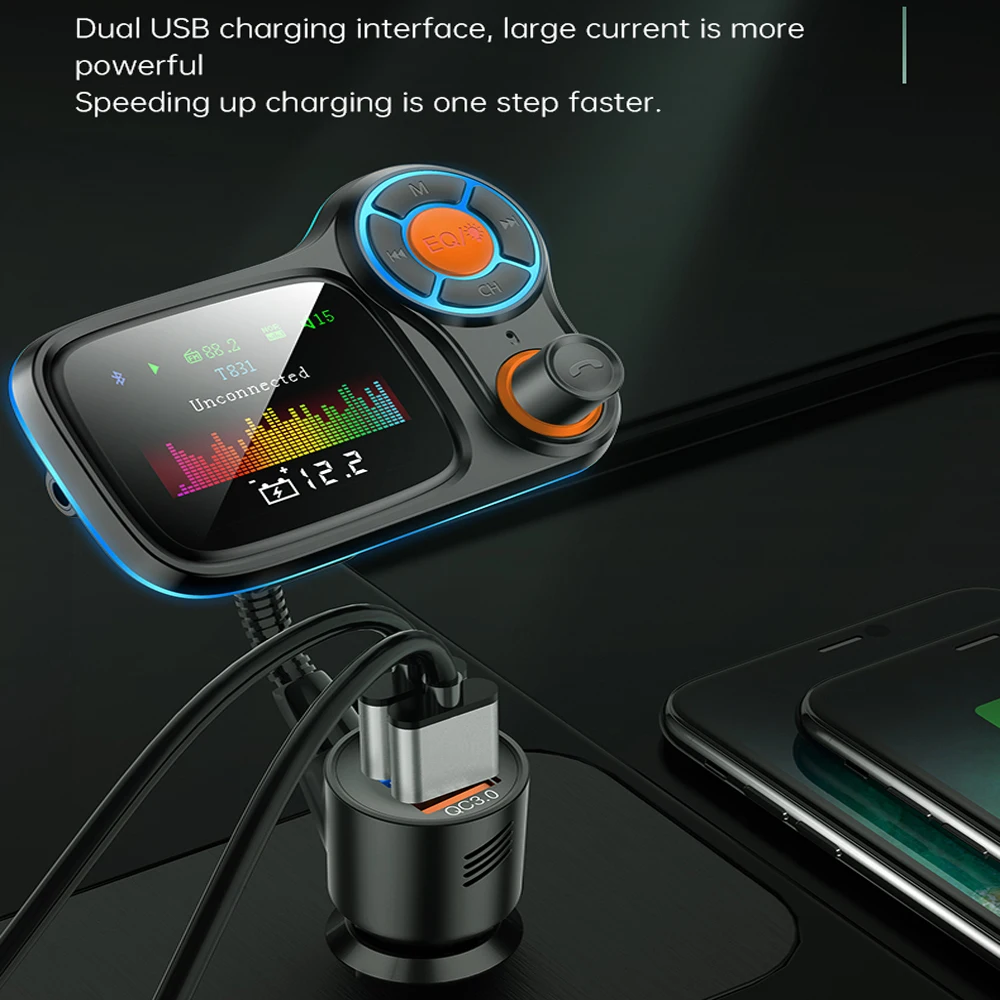 Fm Transmitter Car Charger Quick Charge 3.0 Dual Usb Fast Charging